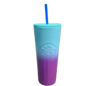 Starbucks Ombre Aqua Purple Blue Tumbler Cup NEW 24 oz Stainless Steel